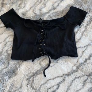 forever 21 black cross tie crop top